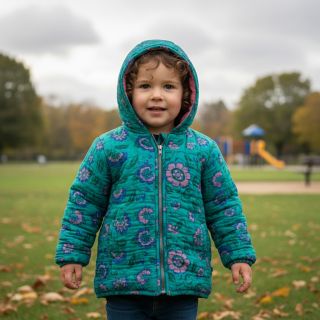 Dupla géz/muszlin STEPPED Flowers petrol