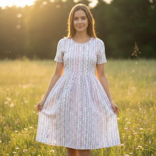 Dupla géz/muszlin Leaves in stripes digital print ORGANIC