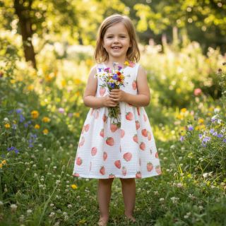 Dupla géz/muszlin Strawberries digital print