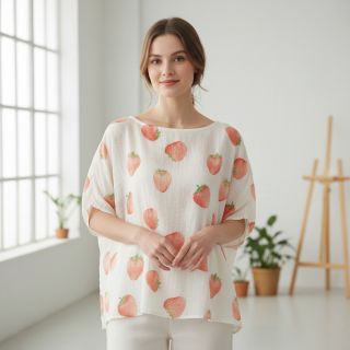 Dupla géz/muszlin Strawberries digital print