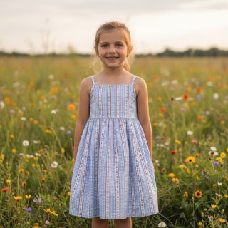 Dupla géz/muszlin Flowers check blue digital print