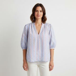 Dupla géz/muszlin Flowers check blue digital print