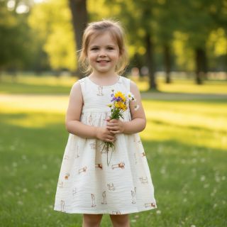 Dupla géz/muszlin EMBROIDERY Dogs ecru