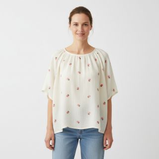 Dupla géz/muszlin EMBROIDERY Fruit natural peach