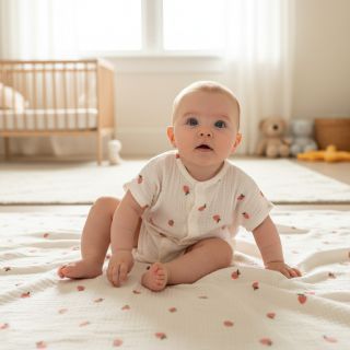 Dupla géz/muszlin EMBROIDERY Fruit peach SIMPLY NATURAL