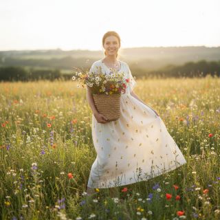 Dupla géz/muszlin EMBROIDERY Fruit natural yellow