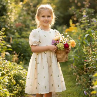 Dupla géz/muszlin EMBROIDERY Fruit green SIMPLY NATURAL