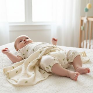 Dupla géz/muszlin EMBROIDERY Fruit green SIMPLY NATURAL