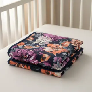 Szabadidő anyag Flower Luna navy digital print