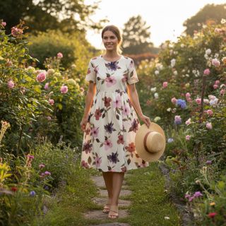 Pamutvászon VISCOSE Flowers offwhite digital print