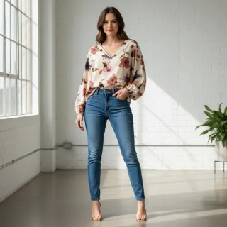 Pamutvászon VISCOSE Flowers offwhite digital print