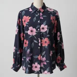 Pamutvászon VISCOSE Flowers navy digital print