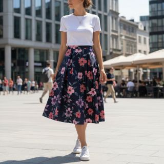 Pamutvászon VISCOSE Flowers navy digital print