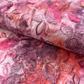 Pamutvászon TIE DYE EMBROIDERY Flora design D