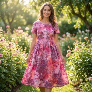 Pamutvászon TIE DYE EMBROIDERY Flora design D