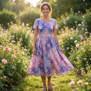 Pamutvászon TIE DYE EMBROIDERY Flora design C