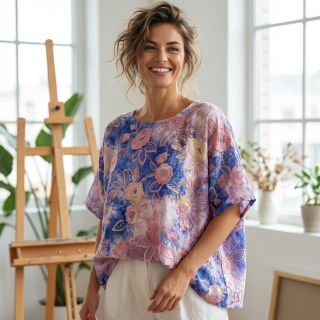 Pamutvászon TIE DYE EMBROIDERY Flora design C