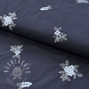 Pamutvászon VOILE EMBROIDERY Flowers navy