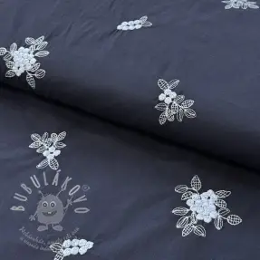 Pamutvászon VOILE EMBROIDERY Flowers navy
