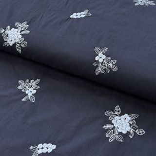 Pamutvászon VOILE EMBROIDERY Flowers navy