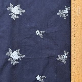 Pamutvászon VOILE EMBROIDERY Flowers navy