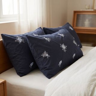 Pamutvászon VOILE EMBROIDERY Flowers navy
