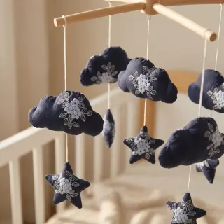 Pamutvászon VOILE EMBROIDERY Flowers navy