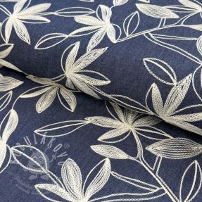 Pamutvászon JEANS Embroidery Flowers white