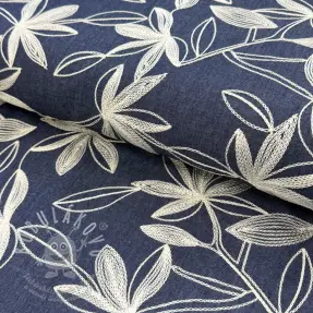 Pamutvászon JEANS Embroidery Flowers white