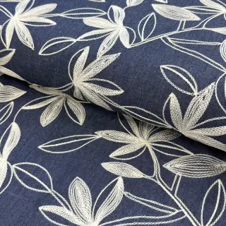 Pamutvászon JEANS Embroidery Flowers white