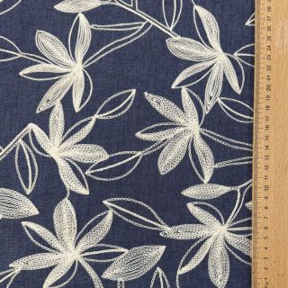 Pamutvászon JEANS Embroidery Flowers white