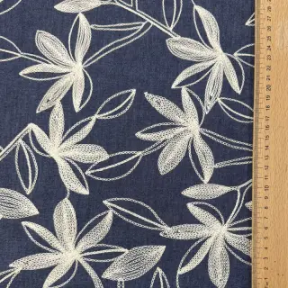 Pamutvászon JEANS Embroidery Flowers white