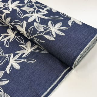 Pamutvászon JEANS Embroidery Flowers white