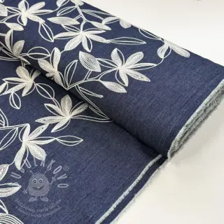 Pamutvászon JEANS Embroidery Flowers white