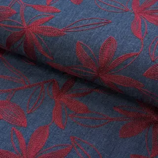 Pamutvászon JEANS Embroidery Flowers burgundy
