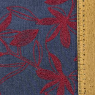 Pamutvászon JEANS Embroidery Flowers burgundy