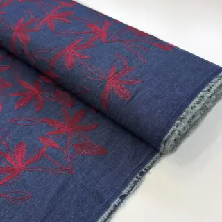 Pamutvászon JEANS Embroidery Flowers burgundy