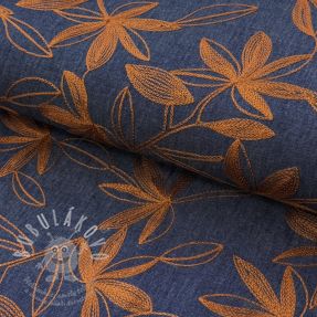Pamutvászon JEANS Embroidery Flowers camel
