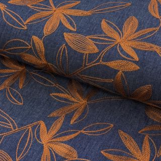 Pamutvászon JEANS Embroidery Flowers camel