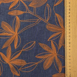 Pamutvászon JEANS Embroidery Flowers camel