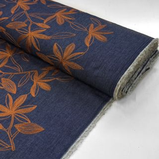 Pamutvászon JEANS Embroidery Flowers camel