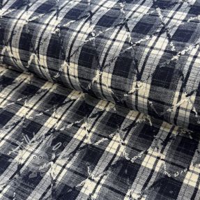 Pamutvászon YARN DYED BRUSHED Check EMBROIDERY navy