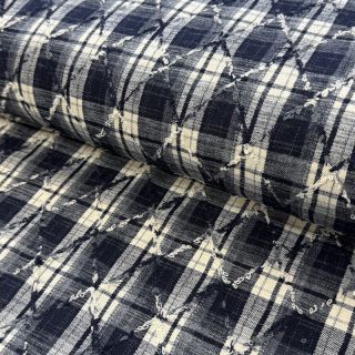Pamutvászon YARN DYED BRUSHED Check EMBROIDERY navy