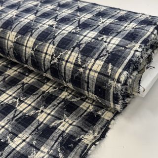 Pamutvászon YARN DYED BRUSHED Check EMBROIDERY navy