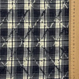 Pamutvászon YARN DYED BRUSHED Check EMBROIDERY navy