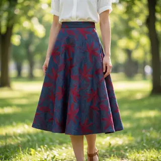 Pamutvászon JEANS Embroidery Flowers burgundy