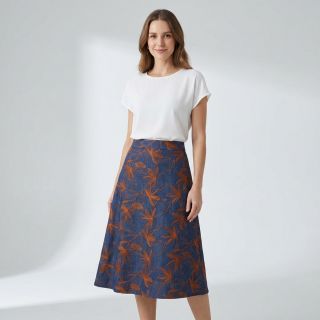 Pamutvászon JEANS Embroidery Flowers camel