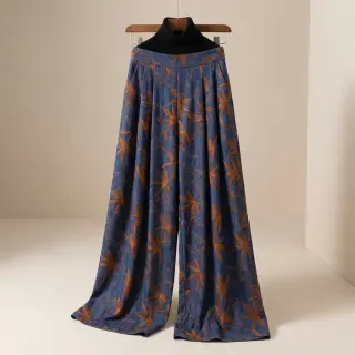Pamutvászon JEANS Embroidery Flowers camel