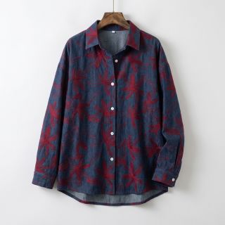 Pamutvászon JEANS Embroidery Flowers burgundy