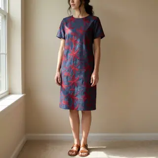 Pamutvászon JEANS Embroidery Flowers burgundy